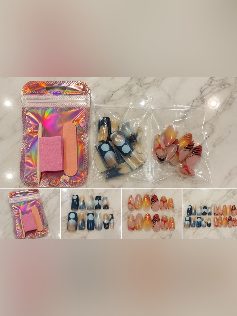 2 sets of designer nails with filing set
